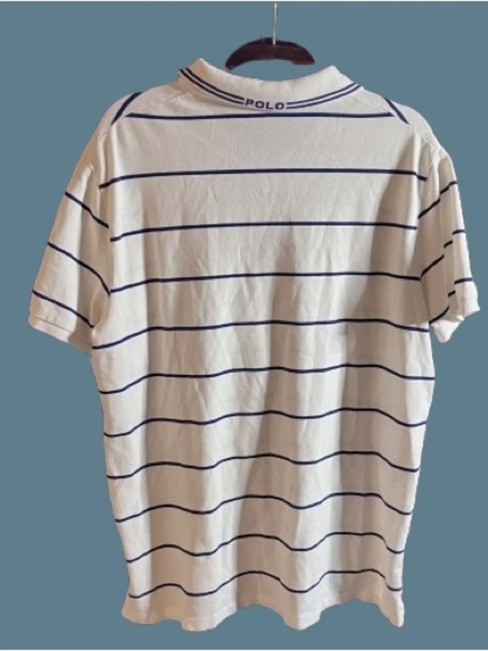 Ralph Lauren White Polo with Navy Stripes and Pink Pony XL